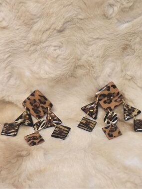 MAM Statement Leopard Print Dangle Clip-on Earrings - Brown